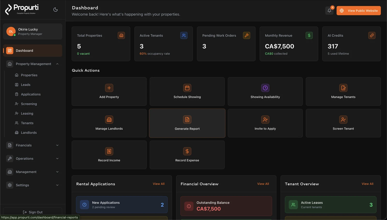 Propurti PM dashboard